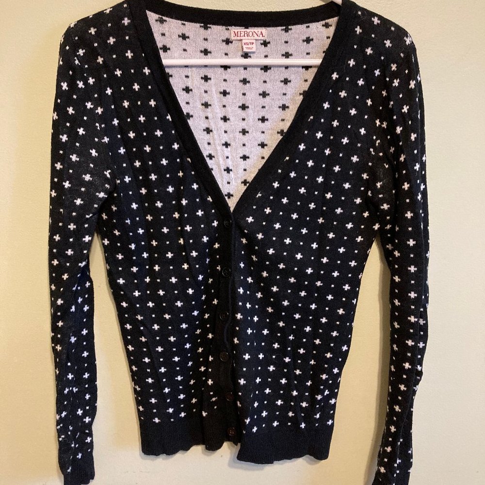 Merona Black and White Patterned Cardigan XS